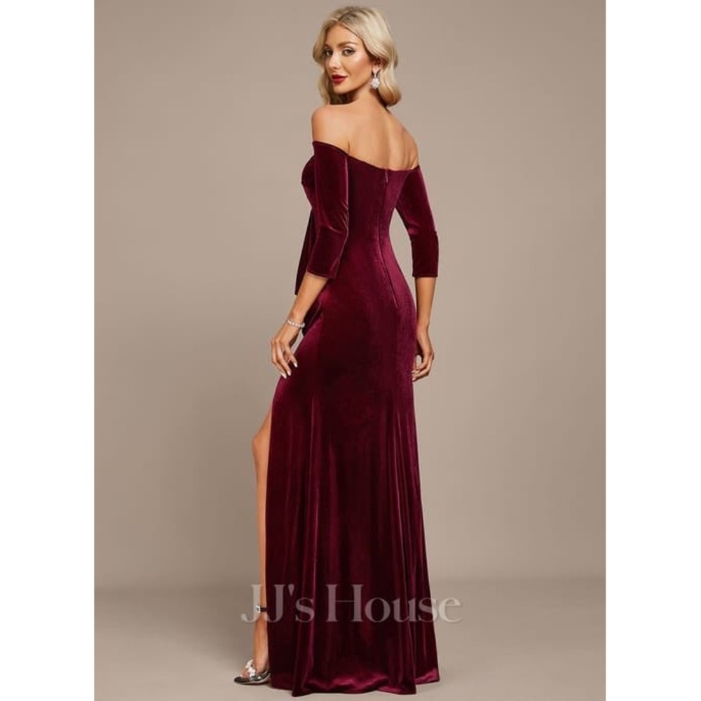 JJ's House Mileja Cabernet Velvet Off Shoulder Maxi Dress Ruffle Gown 10‎ - Picture 2 of 10